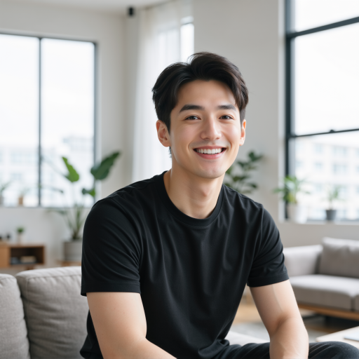 三十岁左右男性程序员头像，穿黑色T恤，白色背景，专业拍摄